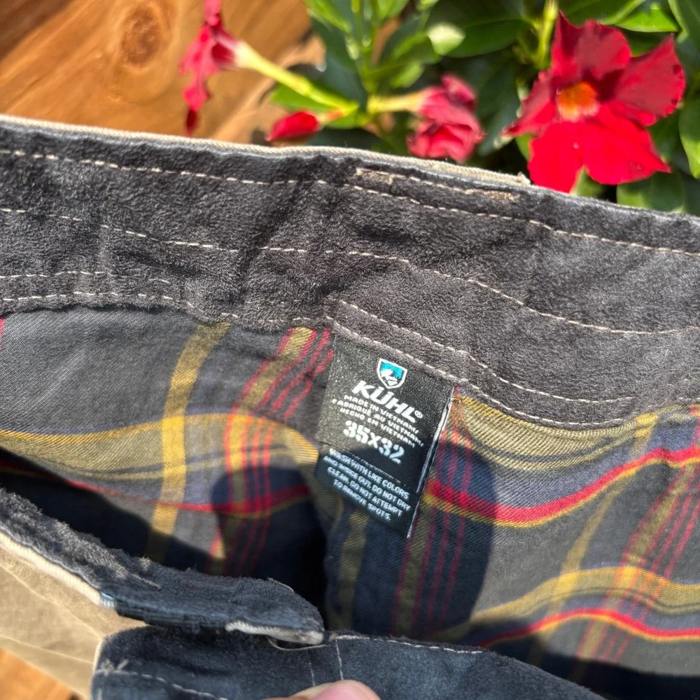Kuhl Law Lined Pants Mens 35x32 Brown Good Flannel Lined Canvas Workwear